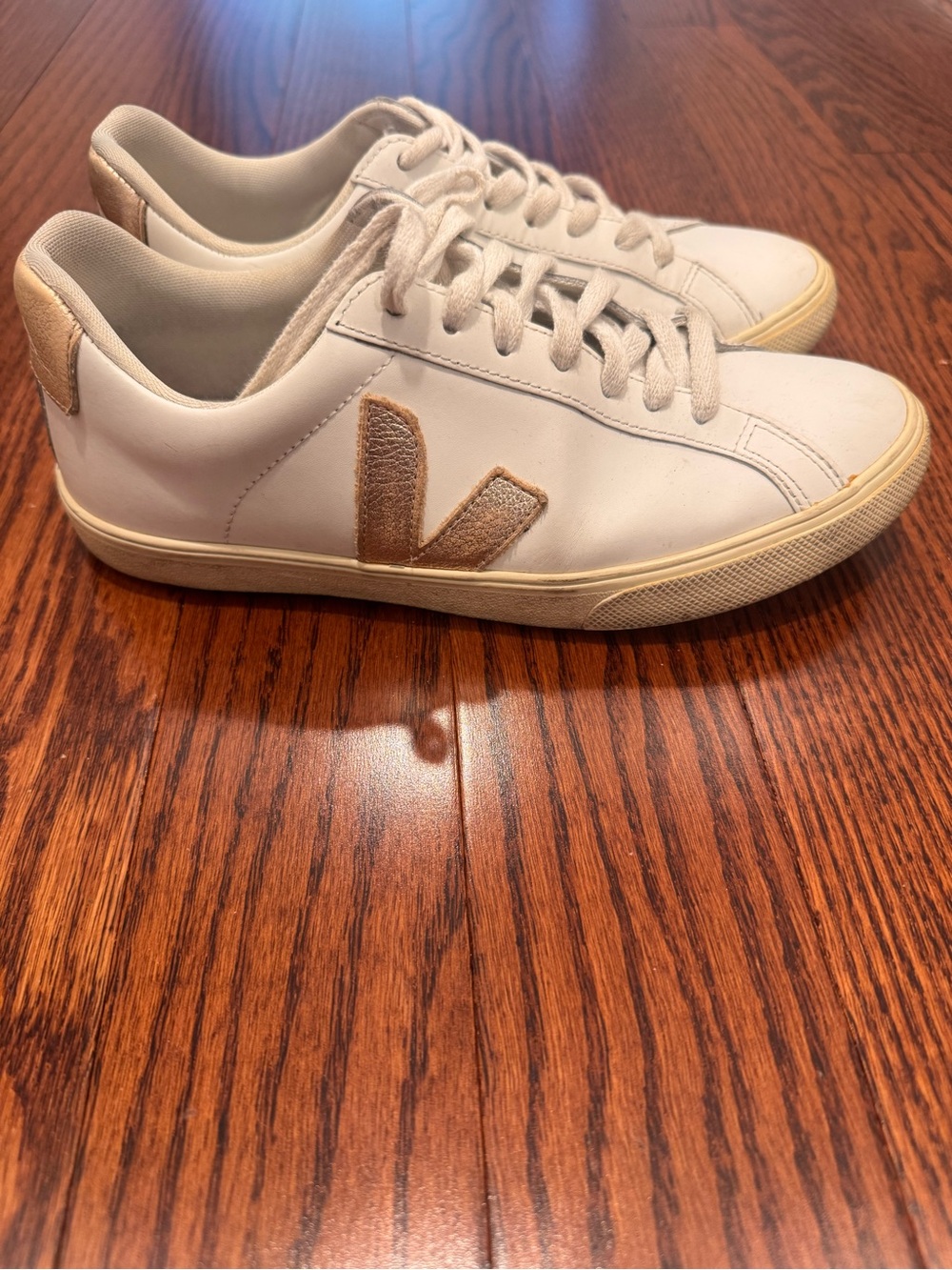 Veja Women’s White Leather Sneakers with Gold Logo